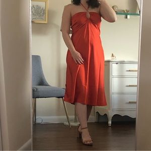Vibrant Orange Abercrombie & Fitch Midi Halter Dress NWT